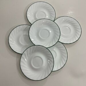 Corelle White Swirl Green Rimmed Chutney Saucers  Set of 6